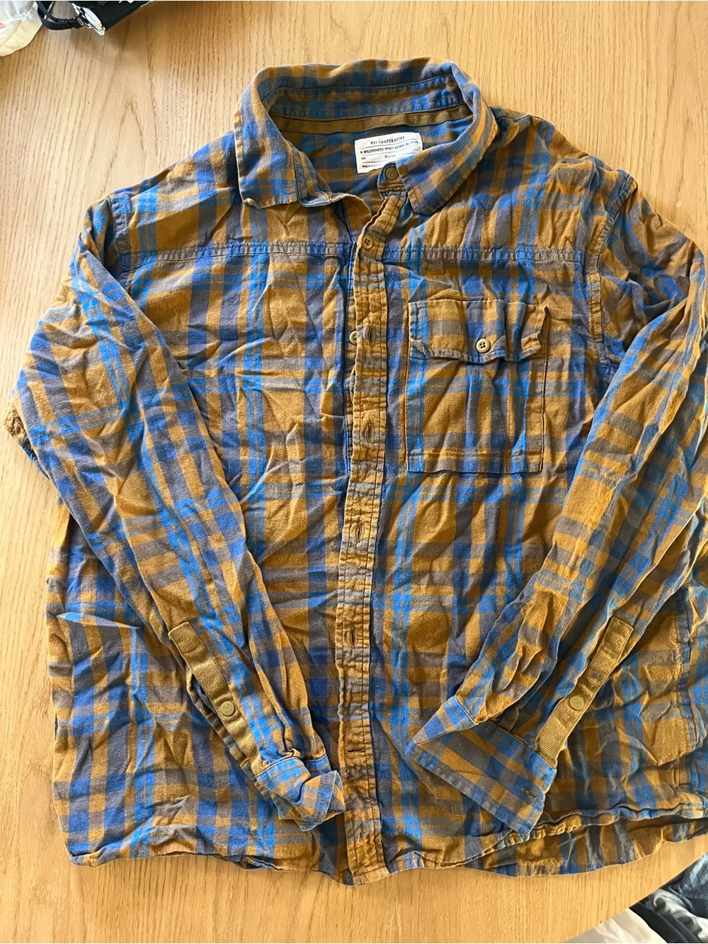 ReEI Cooperative Plaid Workwear Button Up Shirt in Mustard and Blue